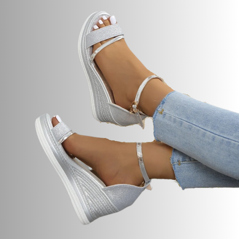 Tacones de cuña Viva en plata oscura | Elegantes y cómodos