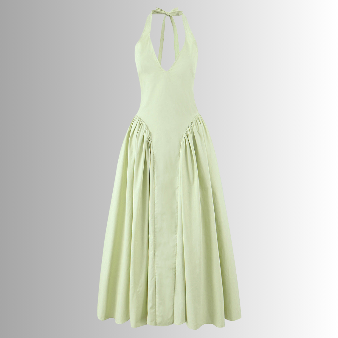 Elegant A-line halter dress in vibrant green