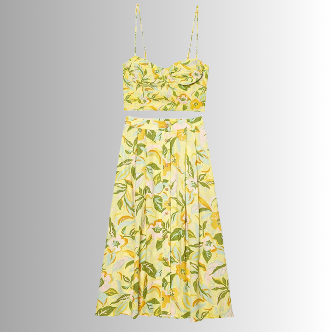 Ensemble deux pièces Rosa – Motif floral jaune