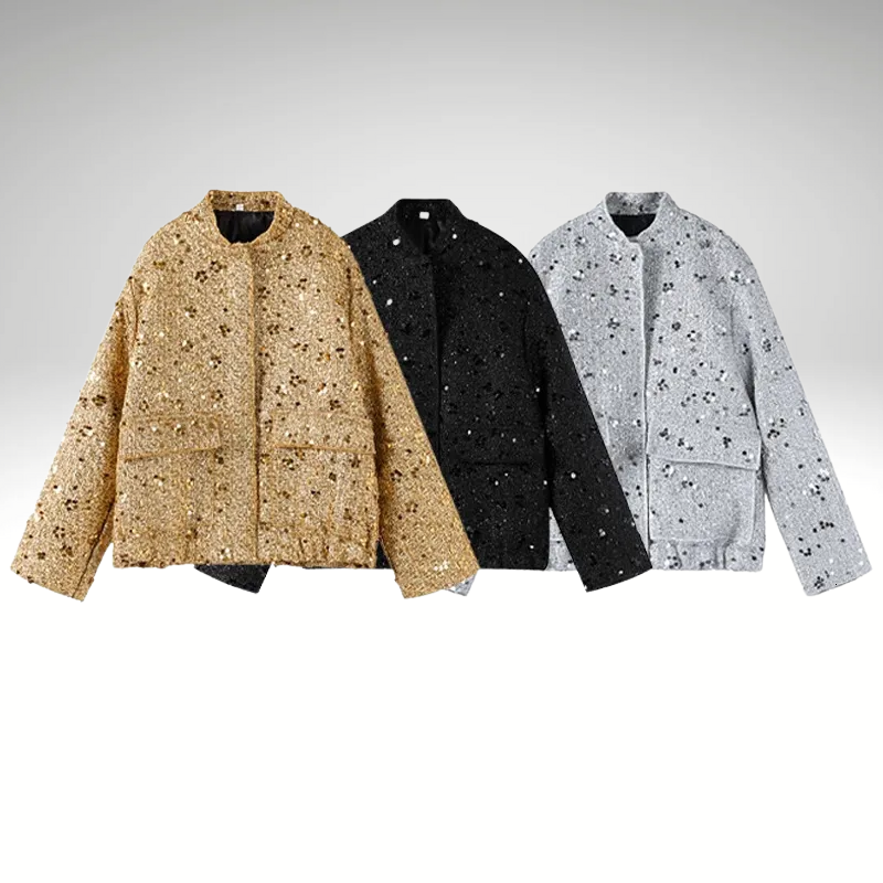 3 jackets : gold , black , silver 