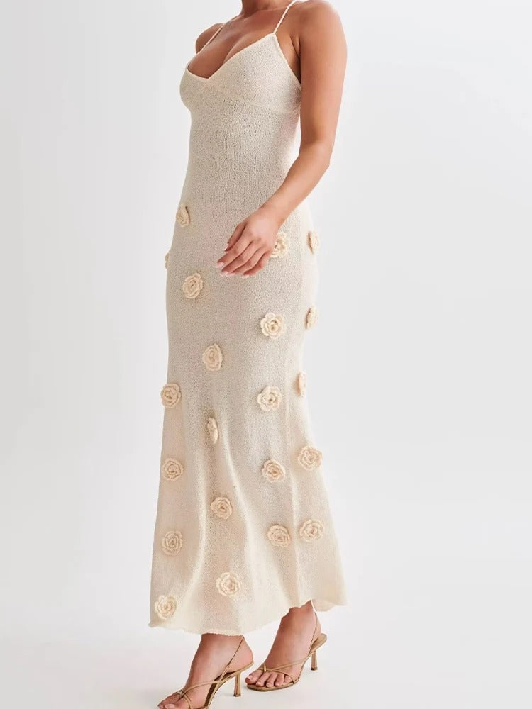 Vestido largo Solana | Elegante vestido playero de verano con detalles florales