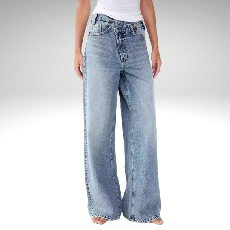 Rachel – Jean asymétrique taille haute bleu