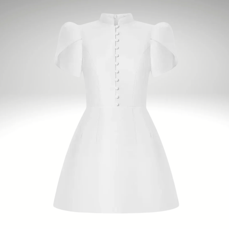 Elegant Burgundy Mini Dress | Sexy A-Line Cocktail & Banquet Dress with High Neck and Short Sleeves