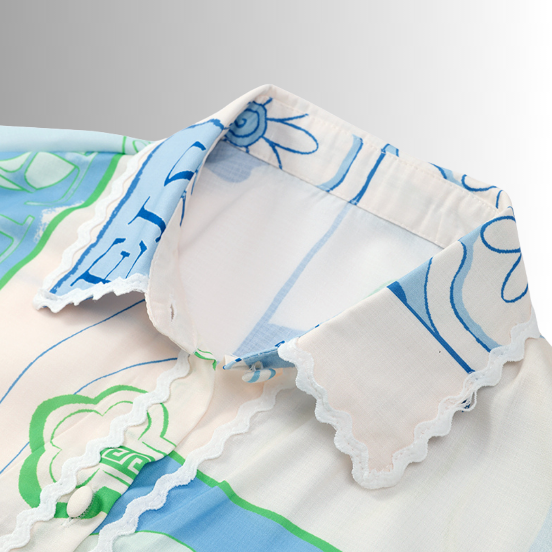 zoom in on the collar of the shirt from the Ariella set