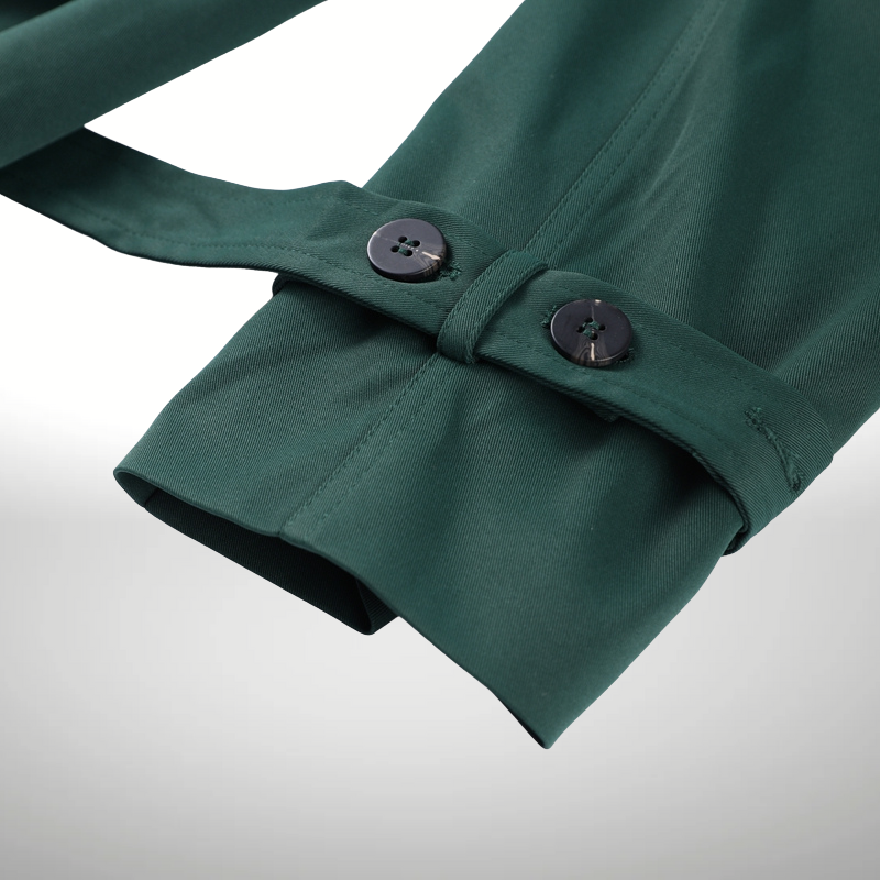 Gabardina verde para mujer – Larga cruzada con cinturón