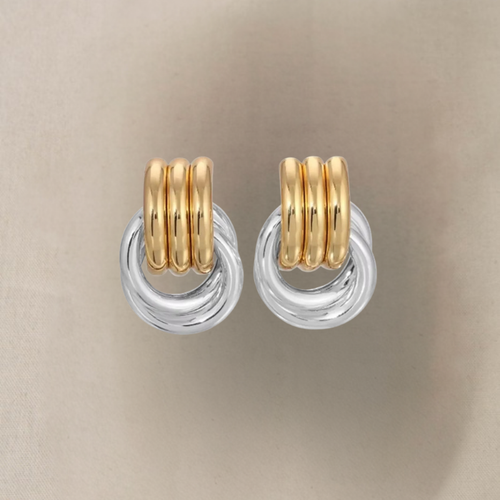 Mixed gold and silver earrings – vintage geometric design for women