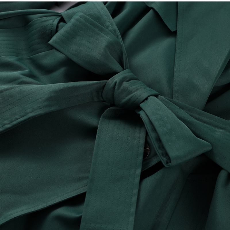 Gabardina verde para mujer – Larga cruzada con cinturón