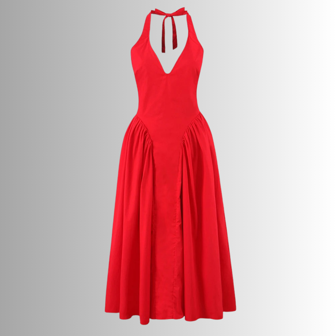 Chic red midi evening dress perfect for summer dates