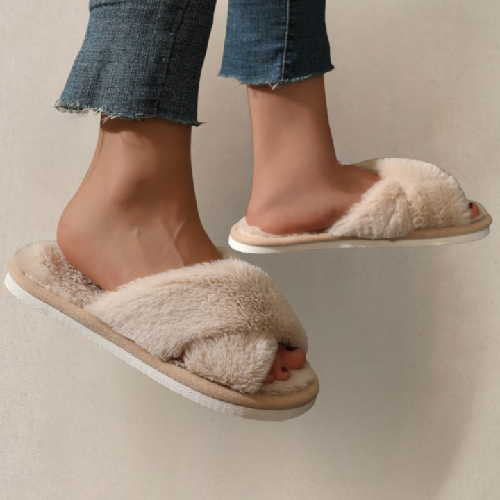 Soft and warm beige slippers for women