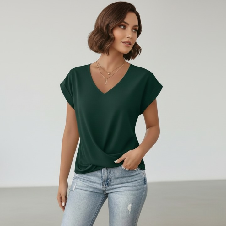 green women’s flowy V-neck top with an elegant and comfortable fit, perfect for a chic and relaxed everyday look