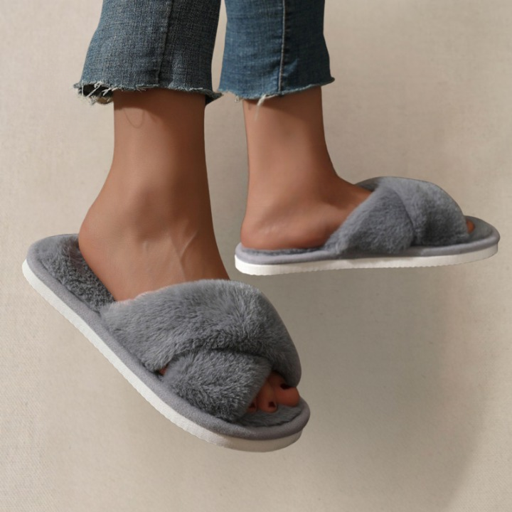 Women’s Slippers - Warm & Cozy Non-Slip Slides-Grey