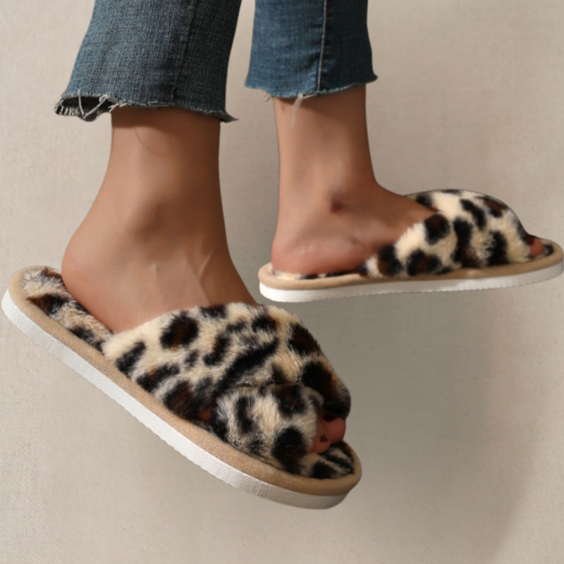 Collection of women’s leopard print fluffy slippers