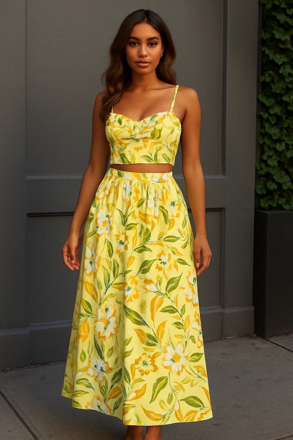 Ensemble deux pièces Rosa – Motif floral jaune