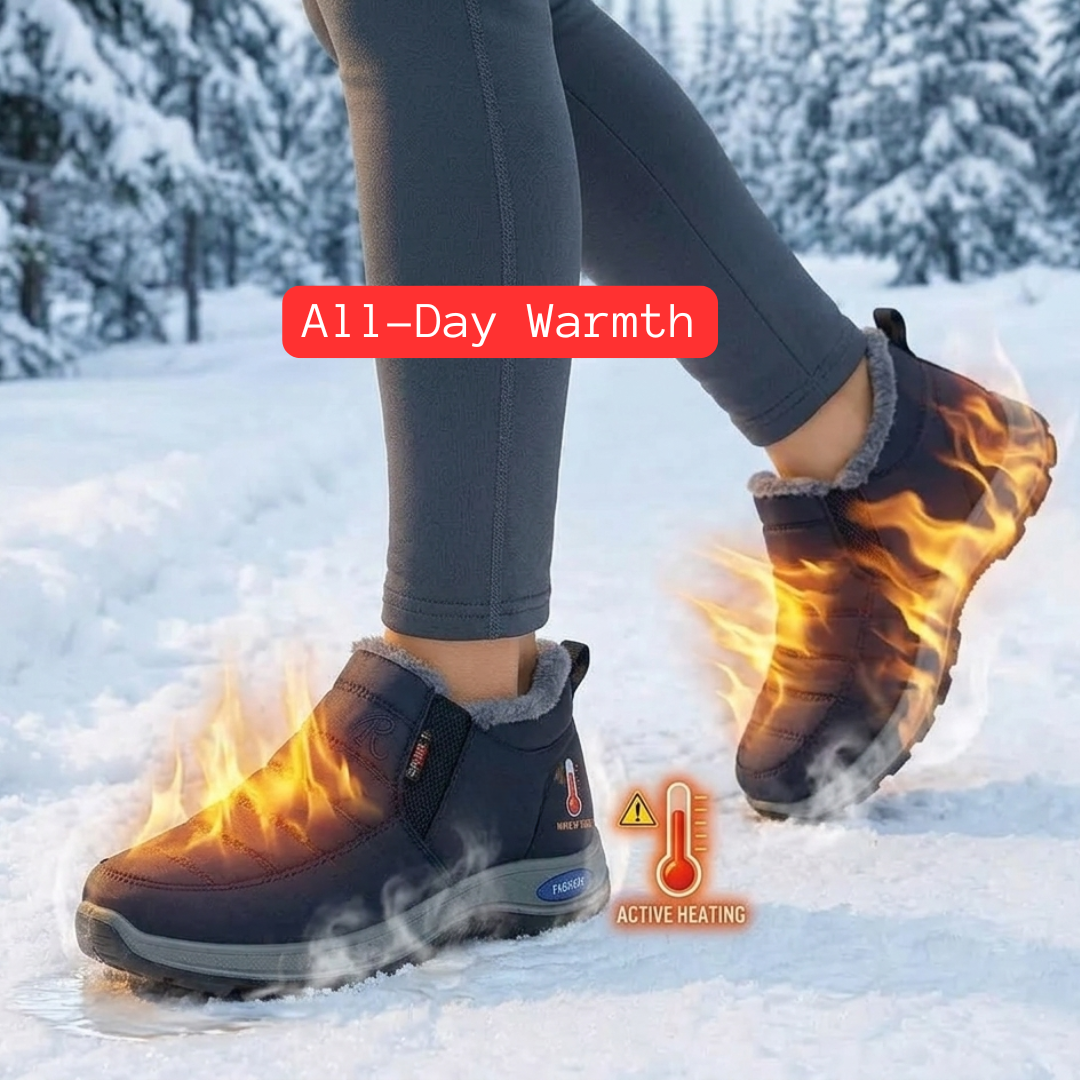 Black waterproof unisex snow boots – warm plush lining & anti-slip sole