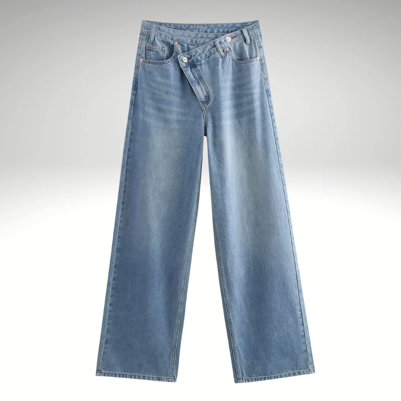 Rachel – Jean asymétrique taille haute bleu