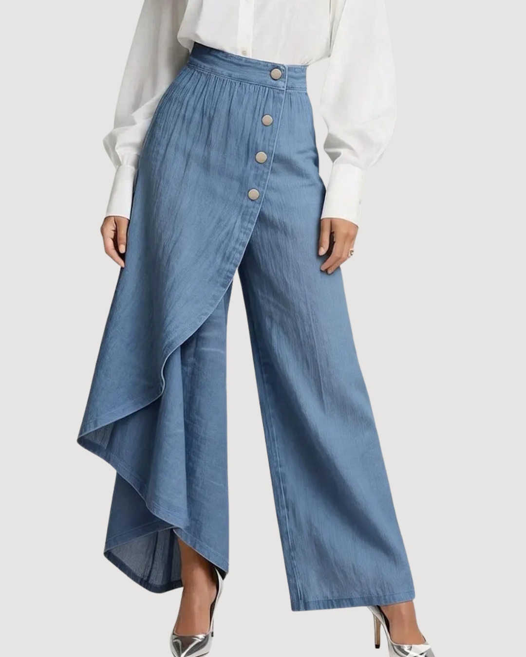 Light blue Women’s high waisted wide leg jeans asymmetrical front