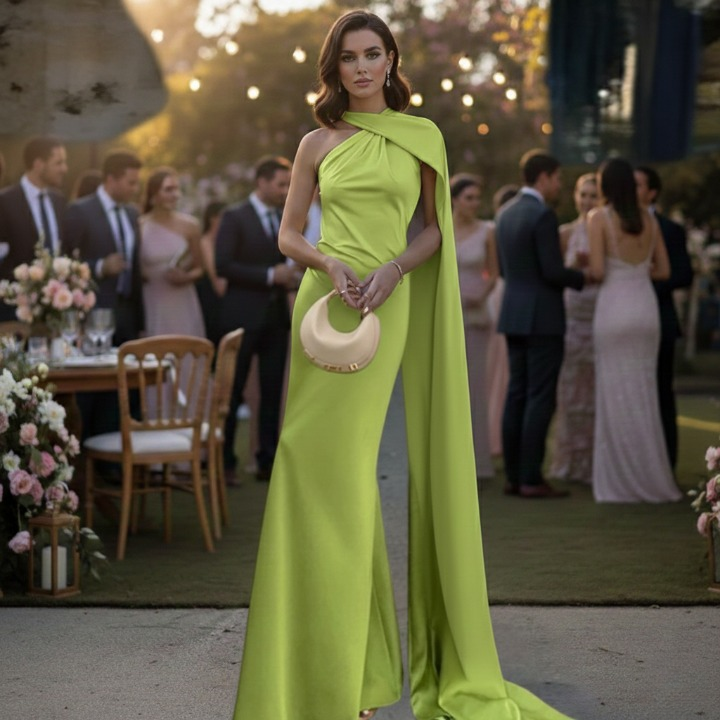 Aurelie Maxi Dress – elegant long green evening gown, mermaid silhouette front view