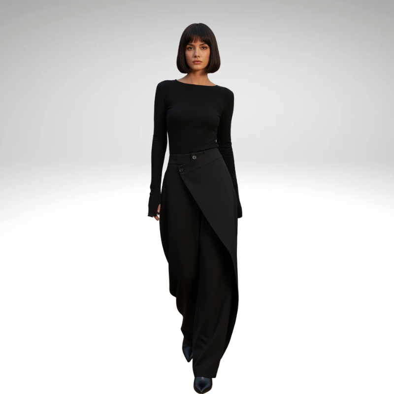 Wide-leg black women’s baggy streetwear pants – front view