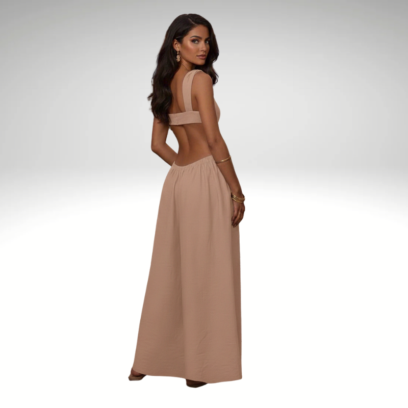 beige Fluid women’s pants jumpsuit, back view