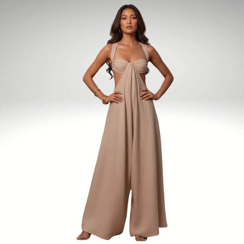beige Fluid women’s jumpsuit with straps, front view