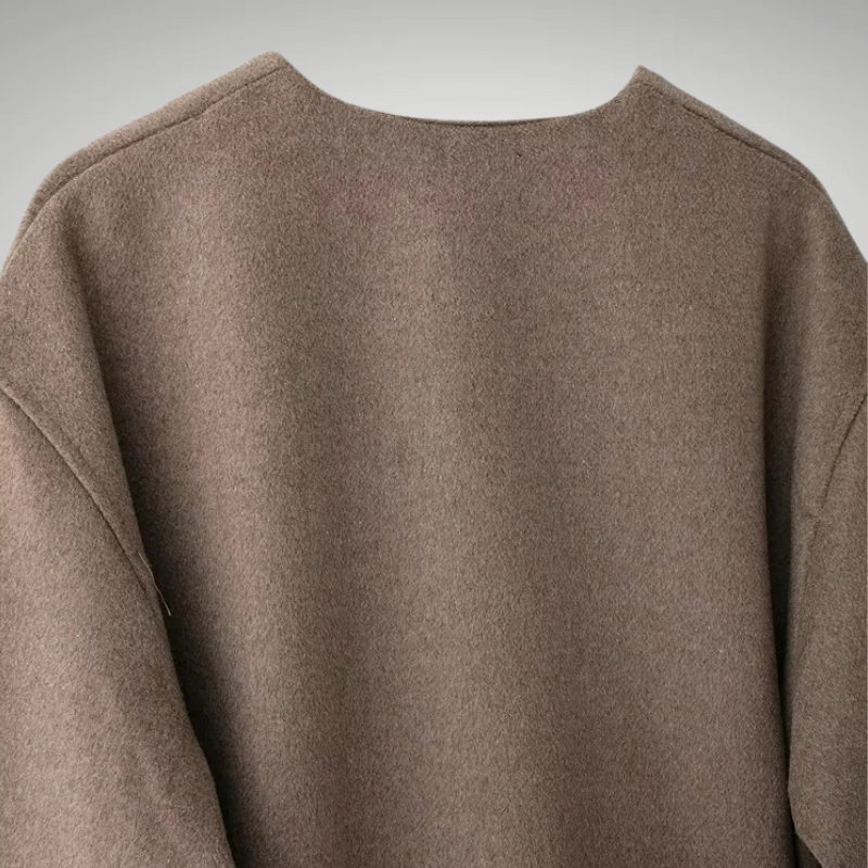 Back view of elegant belted jacket for women