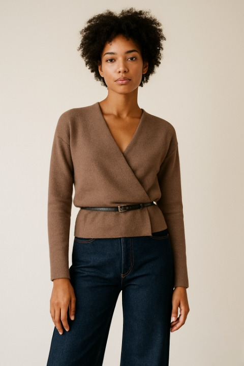 Complete outfit featuring chic belted jacket for women