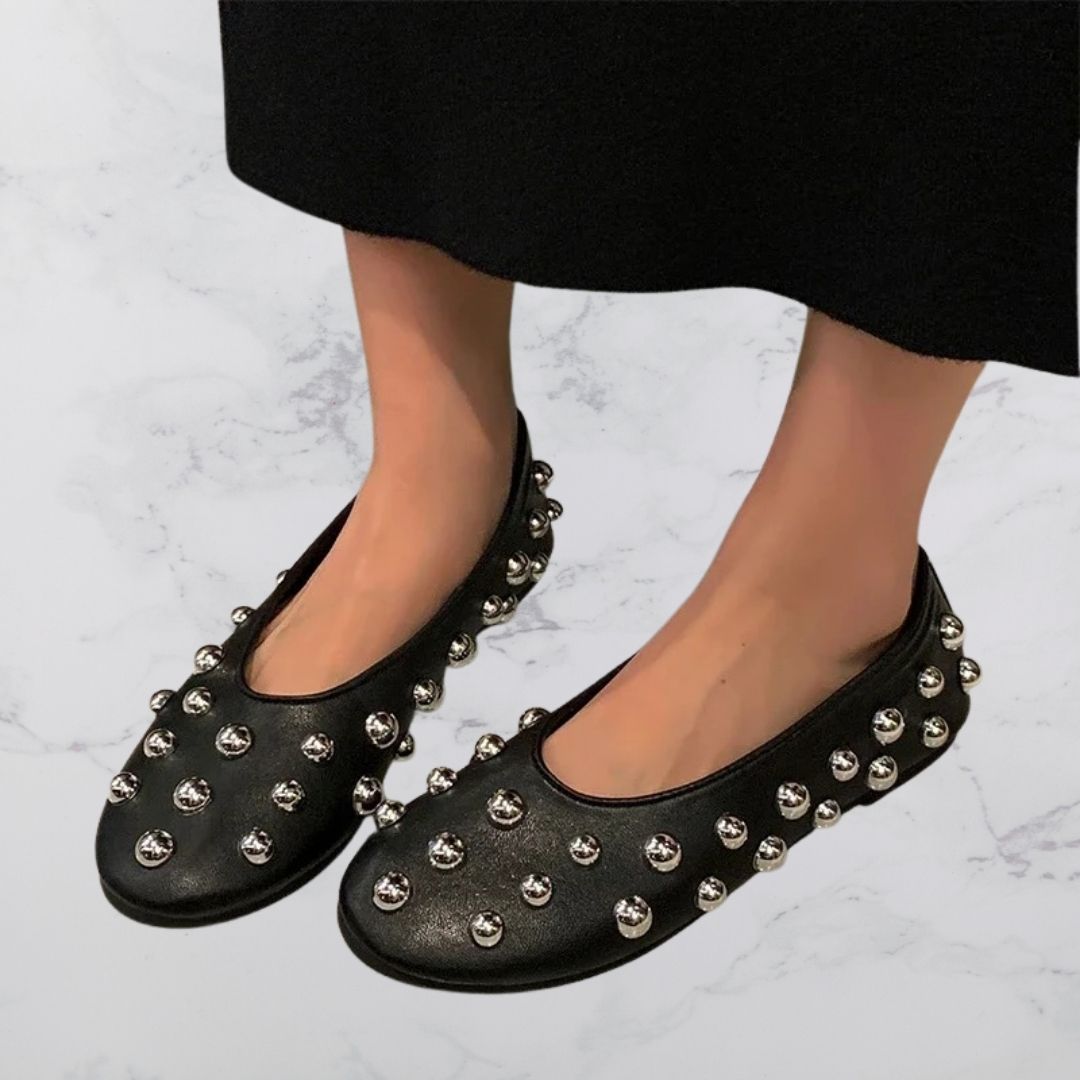 Black ballet flats with silver studs