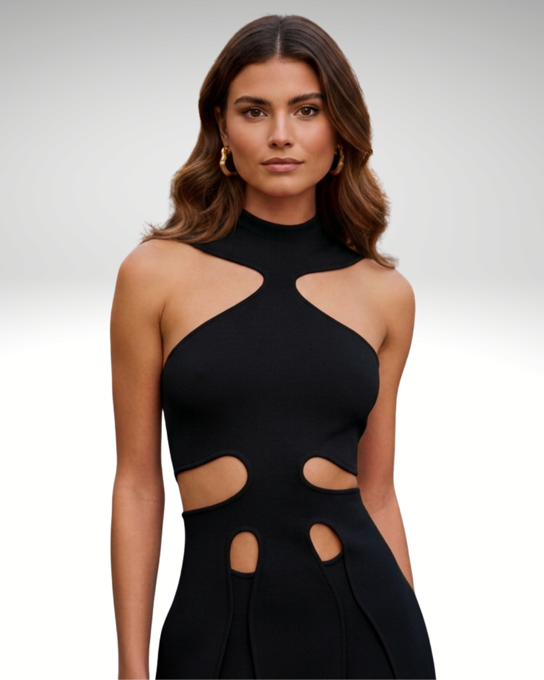 Cutout detail of halter neck bodycon dress