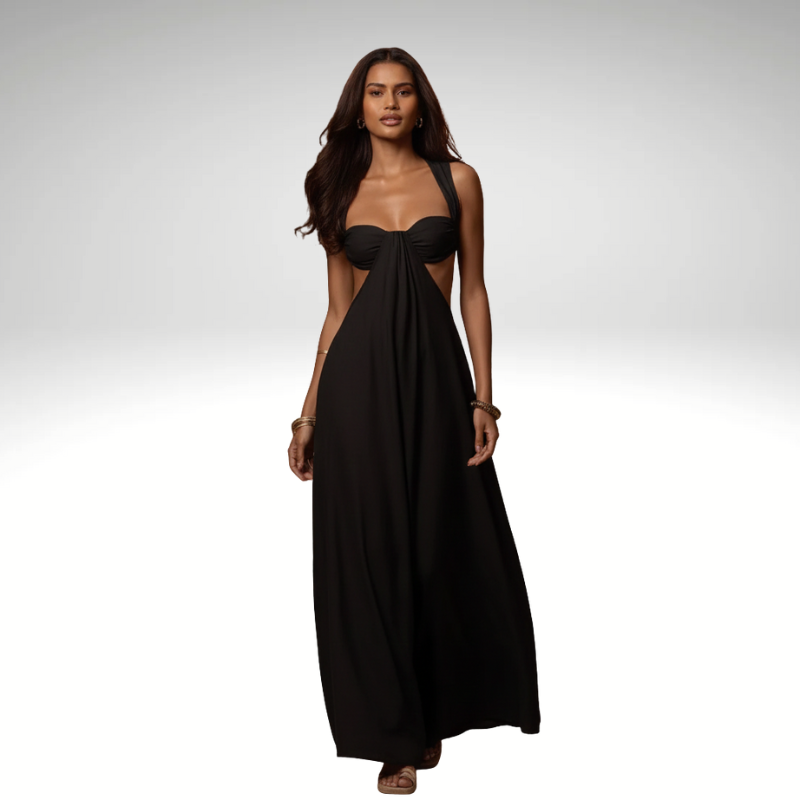 black Fluid women’s jumpsuit with straps, front view
