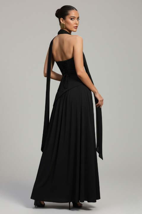 Black formal maxi dress for women, timeless design suitable for evening occasions