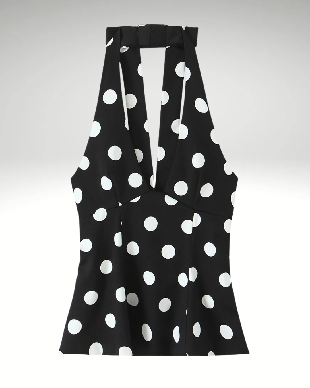 Halter neckline detail black polka dot top
