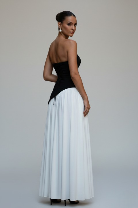 Black and white maxi dress for women, back view with refined and elegant design