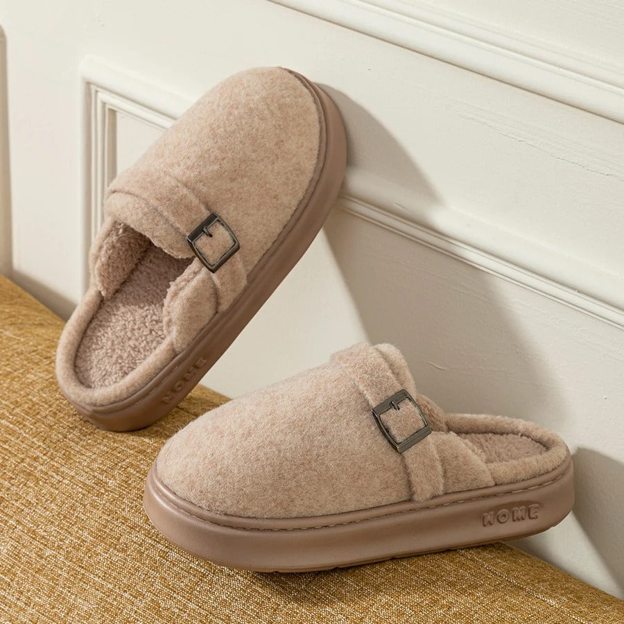 Beige cozy indoor slippers for women with soft sole