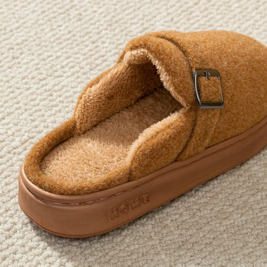 Brown women’s winter slippers with non-slip sole