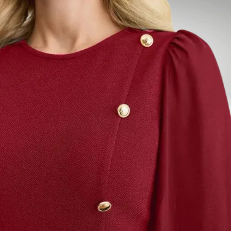 Decorative pearl details on elegant women’s mini dress