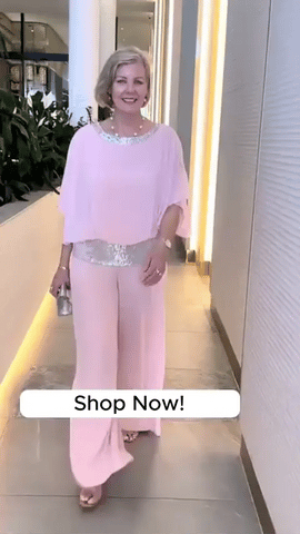 Elegant pink women’s outfit for ceremony-gif
