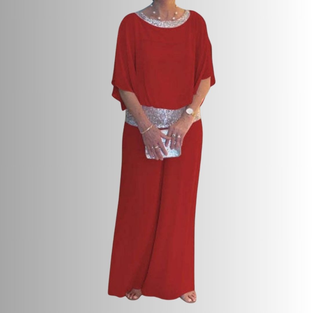 Elegant red women’s outfit for ceremony