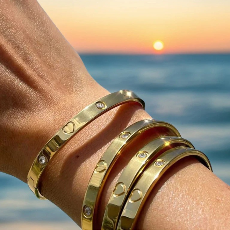 Ella Gold Bangle Bracelet with crystal accents – main elegant view