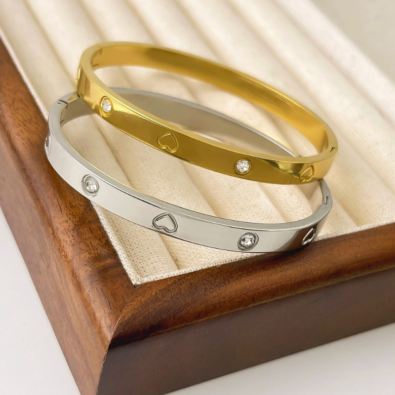 Ella Gold and silver Bangle Bracelet worn with an elegant outfit for a refined style