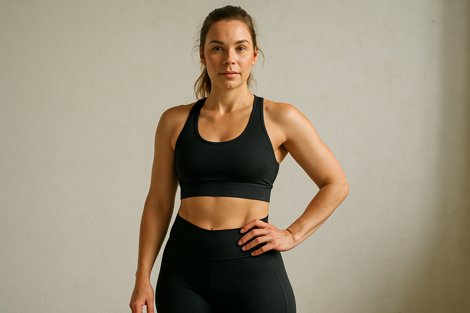 fait une femme d'une trentaine d'année avec une tenue de sport 