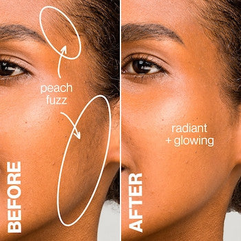 GlissSkin+ Dermaplaning Tool removing peach fuzz for a flawless complexion