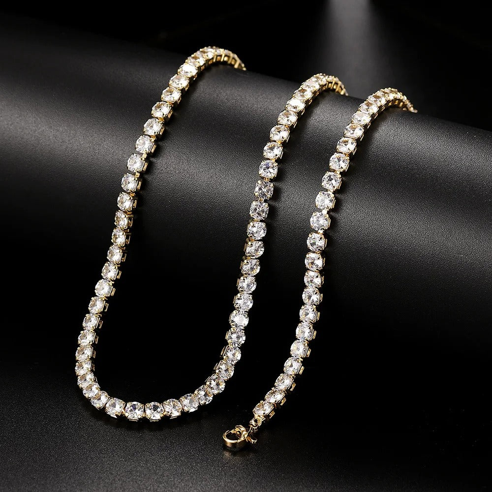 Gold tennis choker necklace for women with sparkling cubic zirconia stones, adjustable and elegant luxury jewelry.