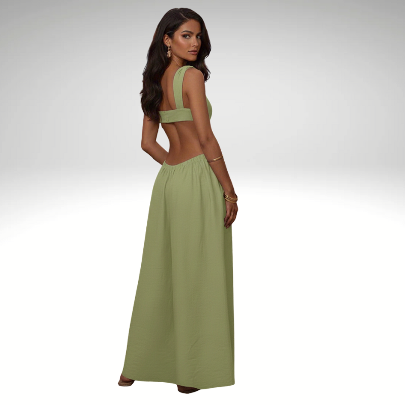 green Fluid women’s pants jumpsuit, back view