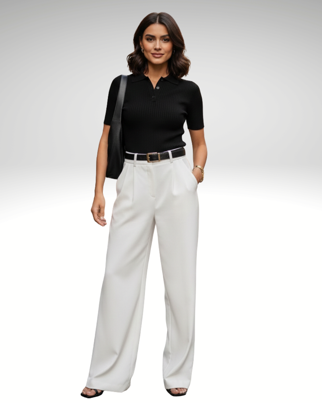 White flowy straight leg trousers for women spring autumn