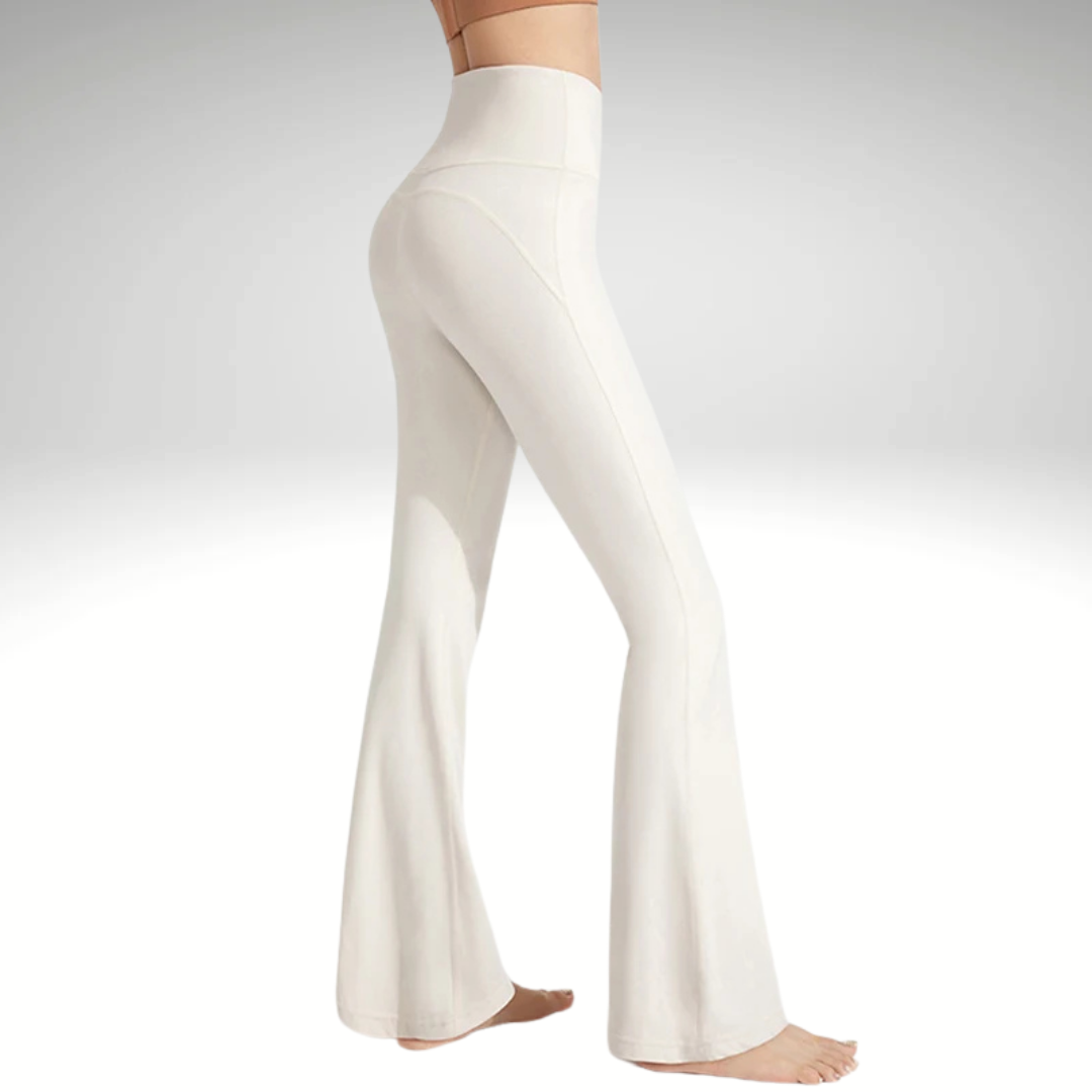 Women’s white high waisted flare pants for yoga & workouts