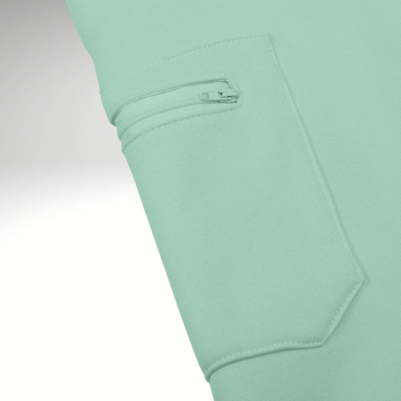 Casual green women's hoodie with hood - close up