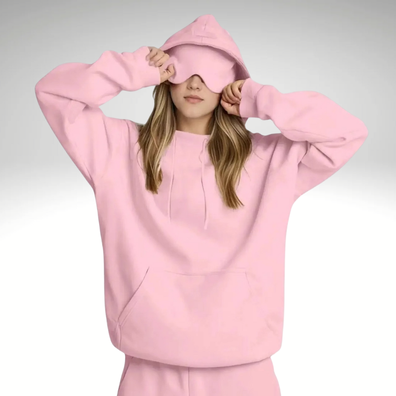 Oversized pink women's hoodie with eye mask