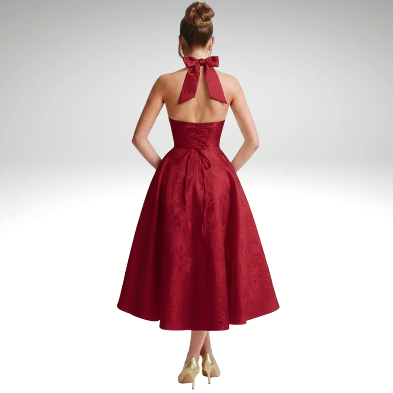 Backless red jacquard evening dress for women