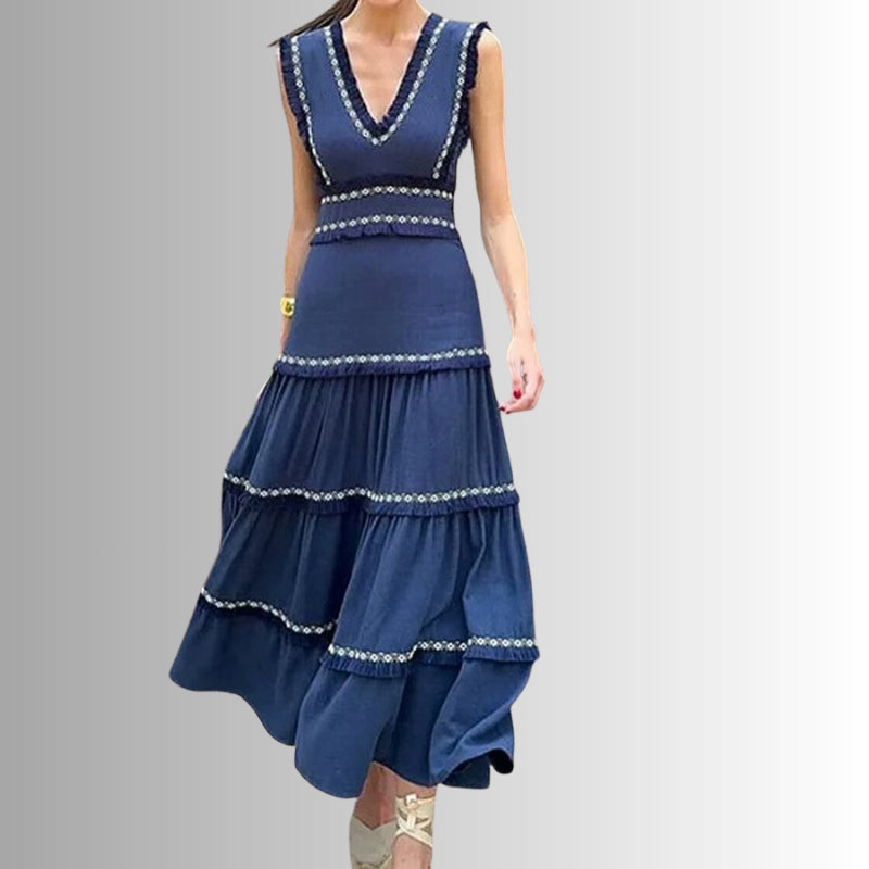 Jade Summer Dress – women’s V-neck dress with tassels, long and flowy