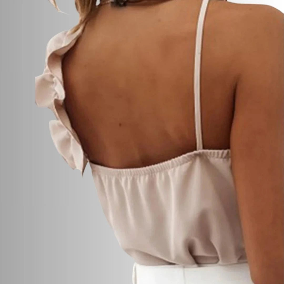 Lina Top beige ruffle blouse for women – back view